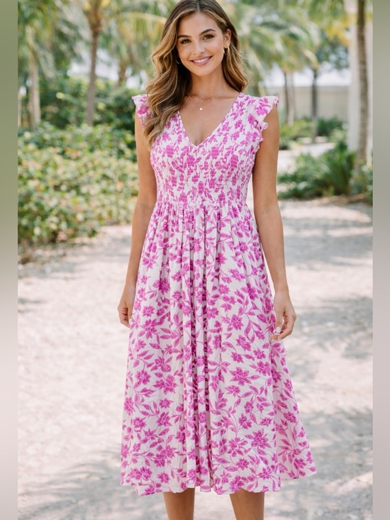 LC Lauren Conrad Dresses & Skirts - Lauren Conrad- Pink Floral V-Neck Sleeveless Midi Dress Size- XXL